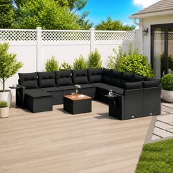 Garden Sofa Set 12 Piece Outdoor Furniture Black Poly Rattan Modular Patio