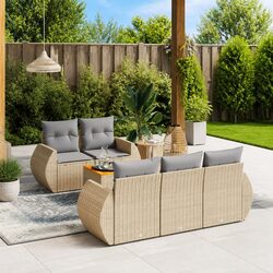 Outdoor Garden Sofa Set 6 Pieces, Beige PE Rattan Furniture