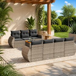 Garden Sofa Set: 8 Pieces of Grey Poly Rattan Furniture