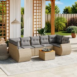 8 Piece Garden Sofa Set Specifications: Beige Poly Rattan