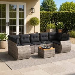 Garden Sofa Set 8 Piece Outdoor Furniture Grey Poly Rattan Modular Patio Seating