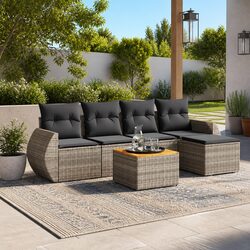 6-Piece Grey Poly Rattan Garden Sofa Set Details