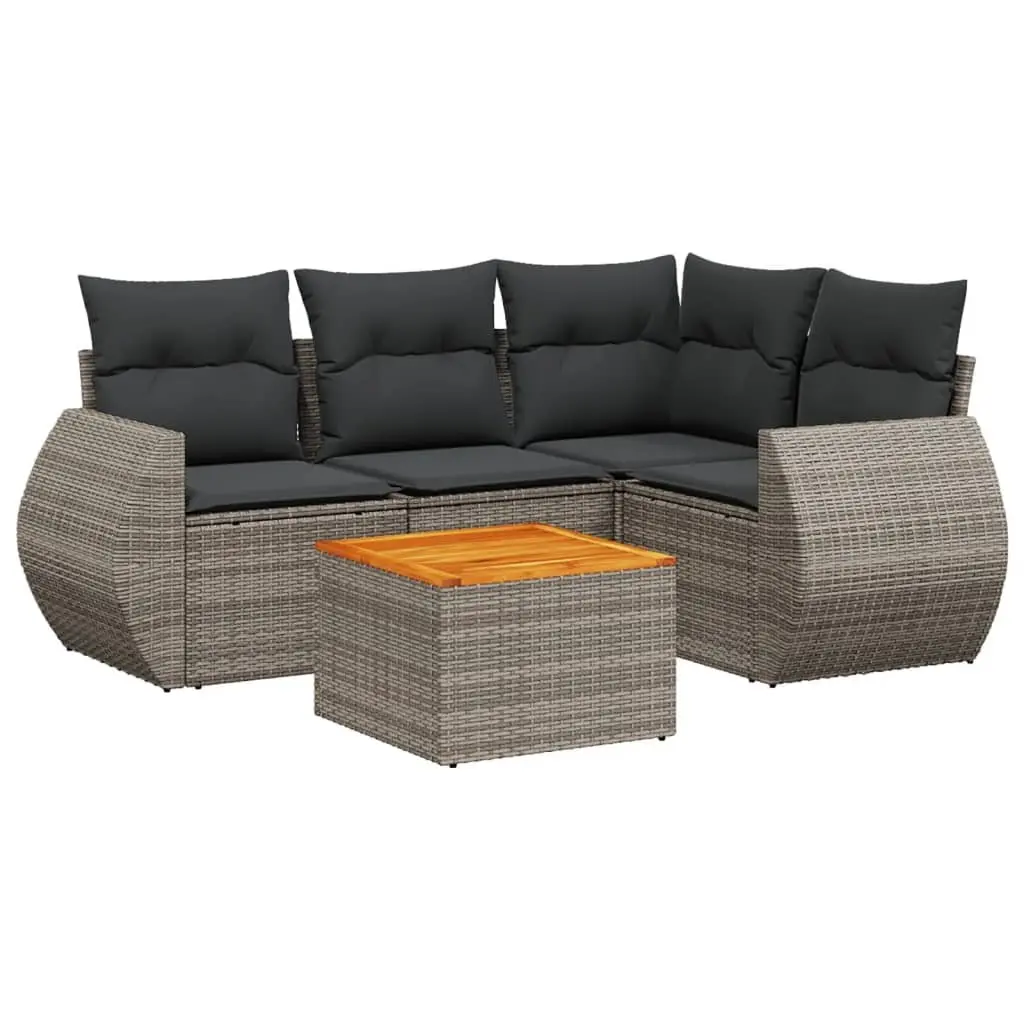 5 Piece Outdoor Garden Sofa Set Grey Poly Rattan Patio Furniture
