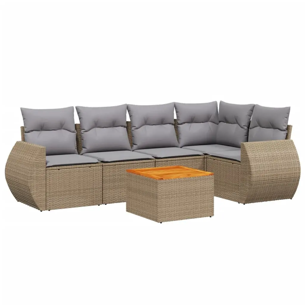 Garden Sofa Set 6 Piece Outdoor Patio Furniture Beige Poly Rattan with Cushions
