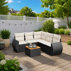 Garden Sofa Set: 6-Piece Outdoor Furniture in Black Rattan