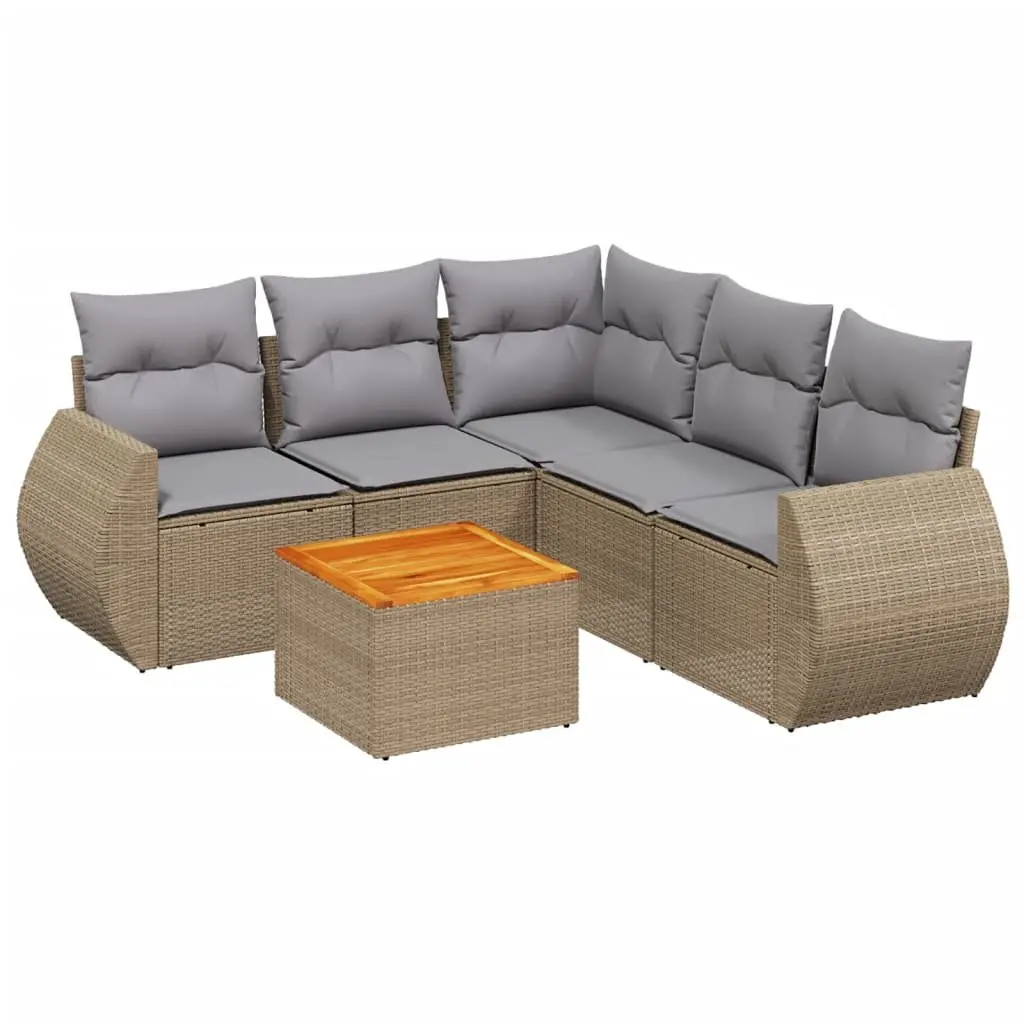 Garden Sofa Set Outdoor Furniture 6 Piece Beige Poly Rattan Patio Seating