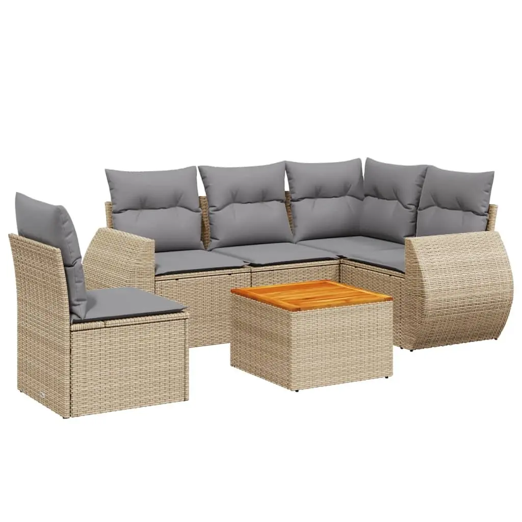6 Piece Garden Sofa Set for Outdoor Use Beige Poly Rattan Patio Furniture