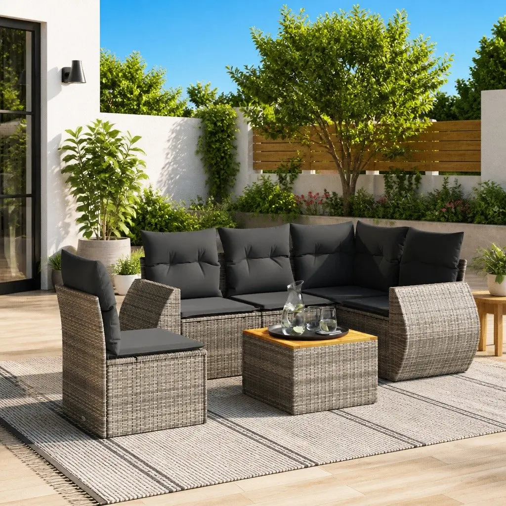 6-Piece Grey Outdoor Sofa Set with Cushions