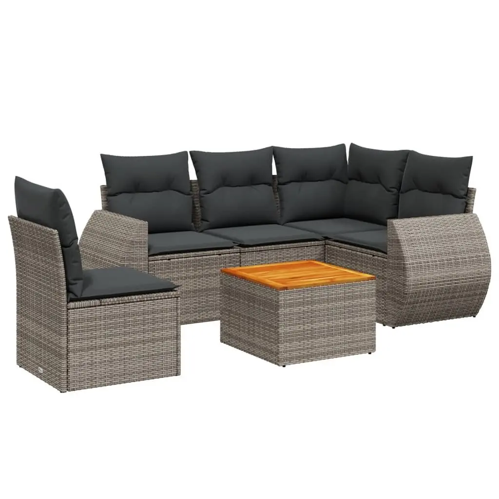 6-Piece Grey Outdoor Sofa Set with Cushions