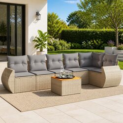 Garden Sofa Set 7 Piece Outdoor Furniture Patio Sectional Beige Cushions Poly