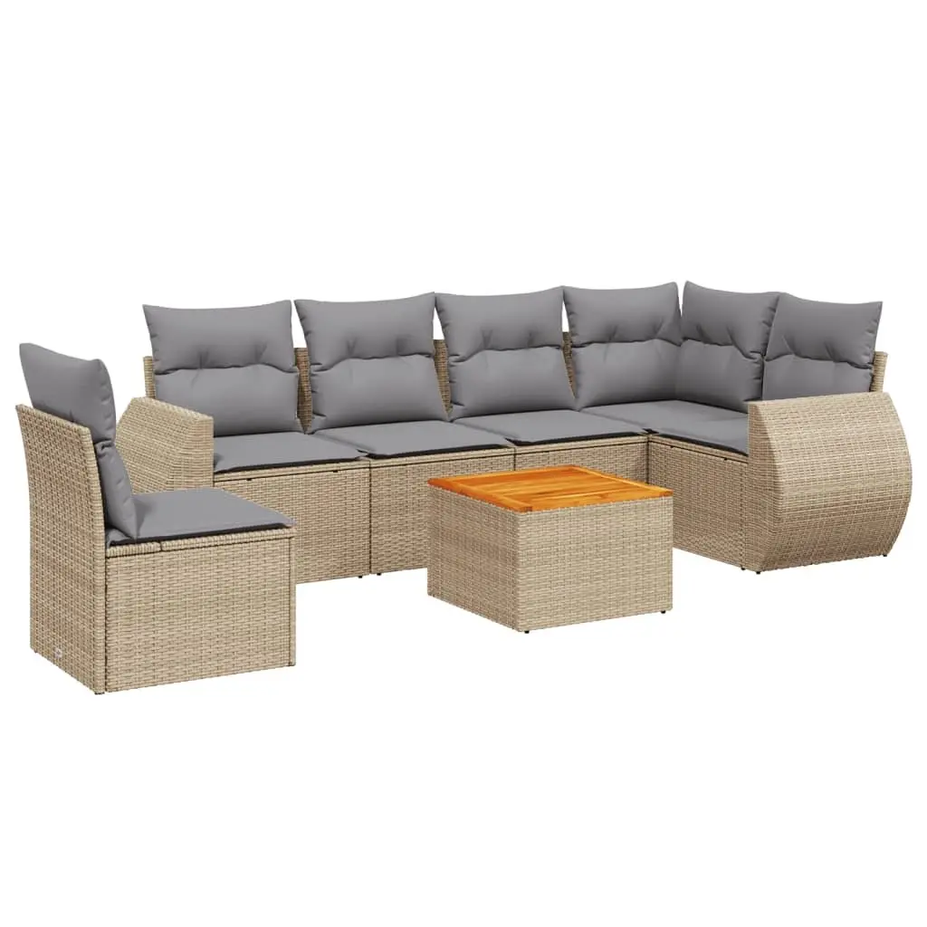 Outdoor Furniture Set 7 Piece Modular Sofa Beige Poly Rattan for Patio Garden