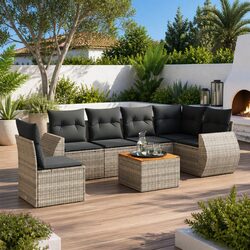 7-Piece Modular Garden Sofa Set with Acacia Wood Table