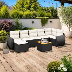 Garden Sofa Set 8 Pieces - PE Rattan & Acacia Wood