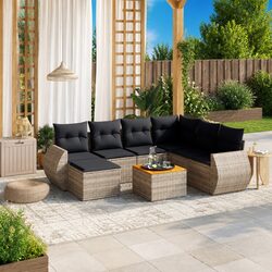 8 Piece Modular Outdoor Sofa Set with Grey Cushions