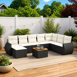 9 Piece Modular Garden Sofa Set with Black Cushions