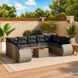 Modular Garden Sofa Set: 10 Pieces, Grey Rattan