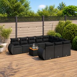Garden Sofa Set 11 Piece Outdoor Furniture Black Poly Rattan Modular Patio