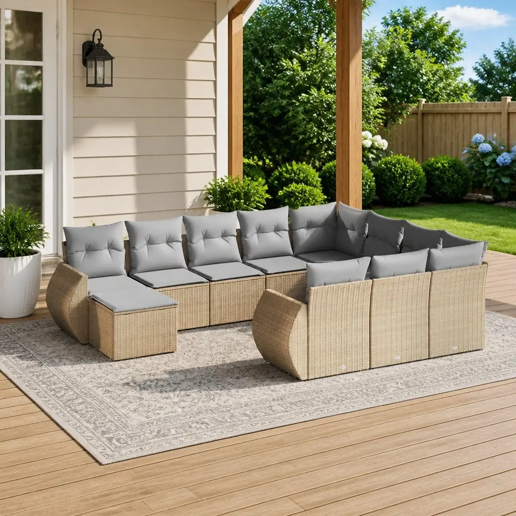 Garden Sofa Set Outdoor Patio Furniture 11 Piece Modular Seating Beige Cushions