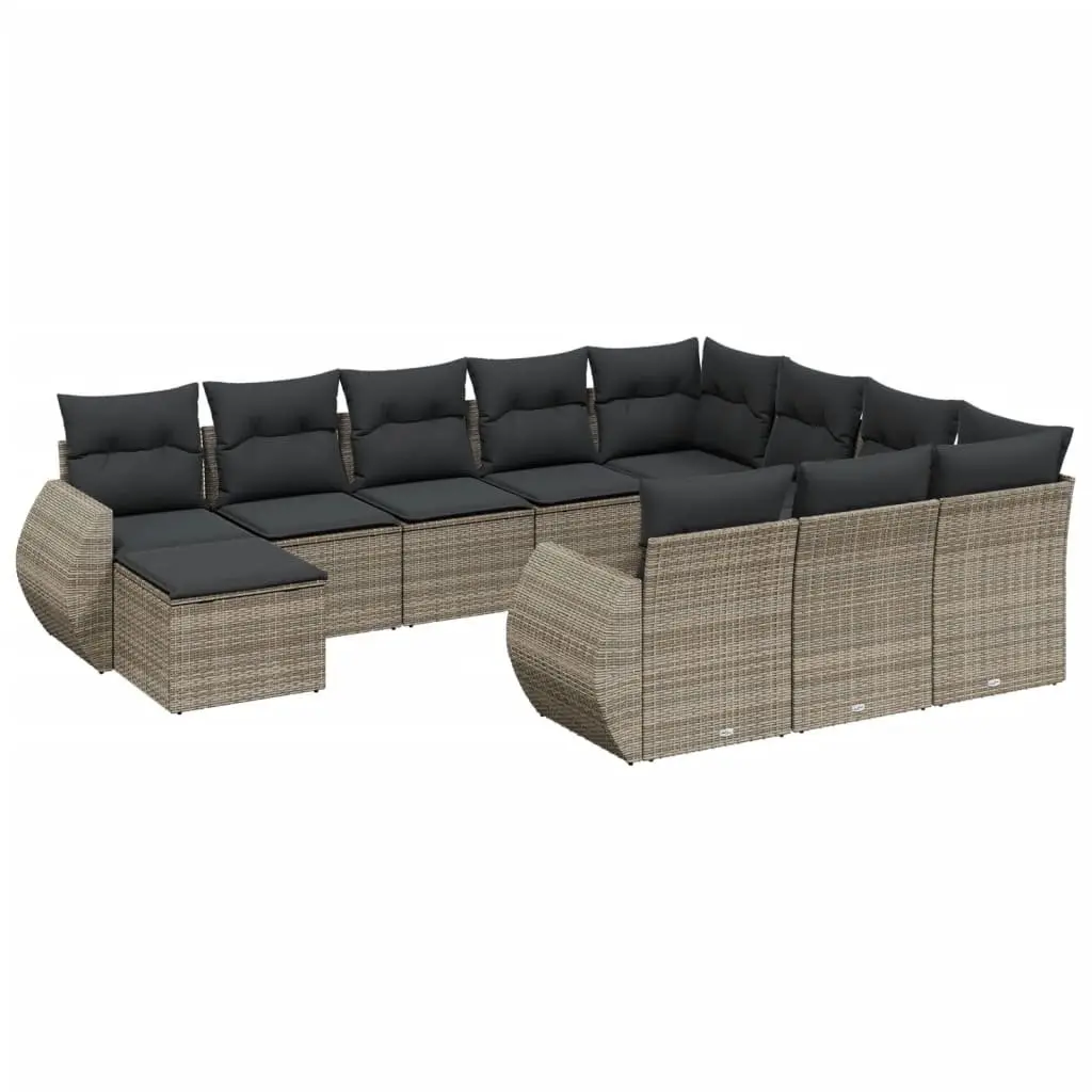 Outdoor Furniture Set 11 Piece Grey Poly Rattan Patio Seating with Cushions and Storage Compartment