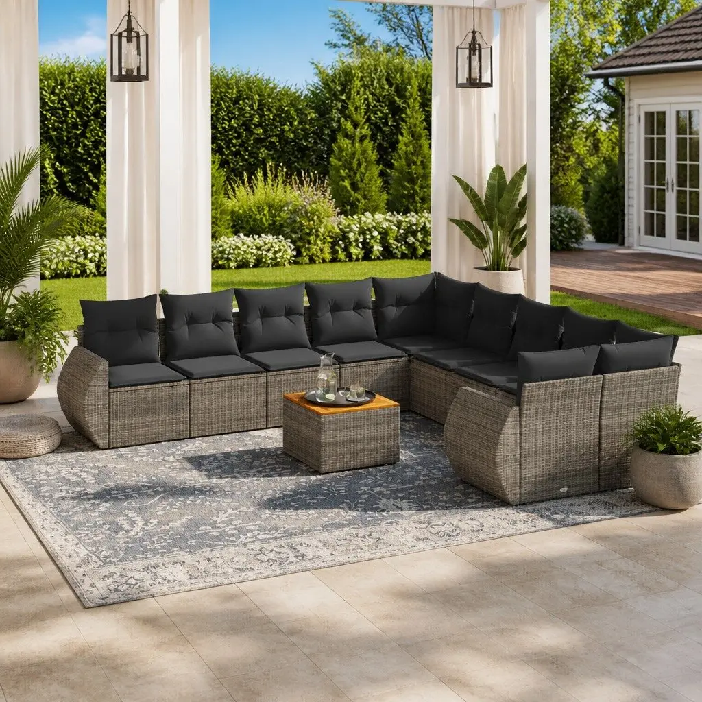 Garden Sofa Set Outdoor Furniture 11 Piece Grey Poly Rattan Modular Patio