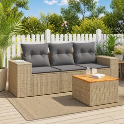 Detailed Specs: 4 Piece Beige Outdoor Sofa Set