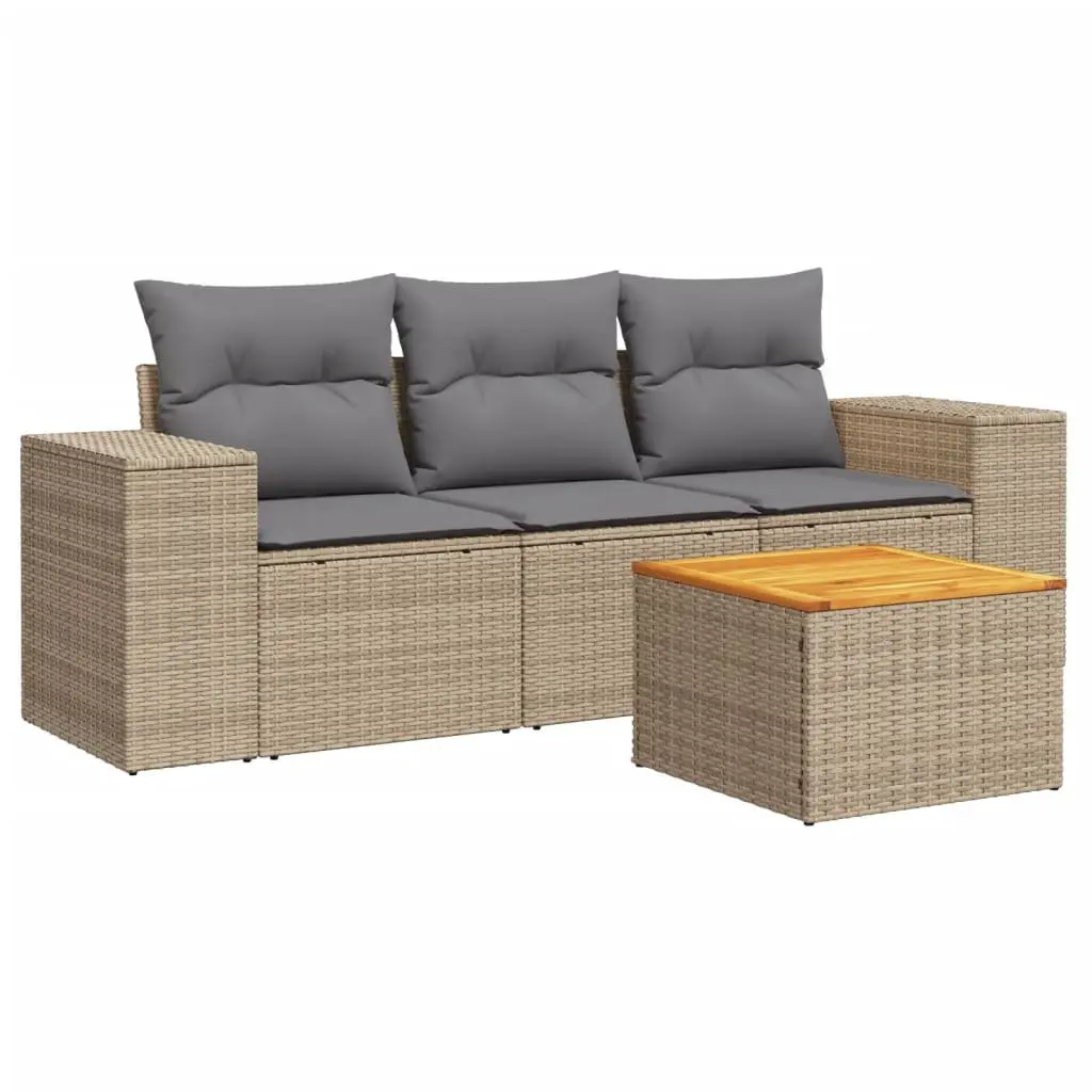 4 Piece Garden Sofa Set Beige Poly Rattan Outdoor Furniture Patio Seating with