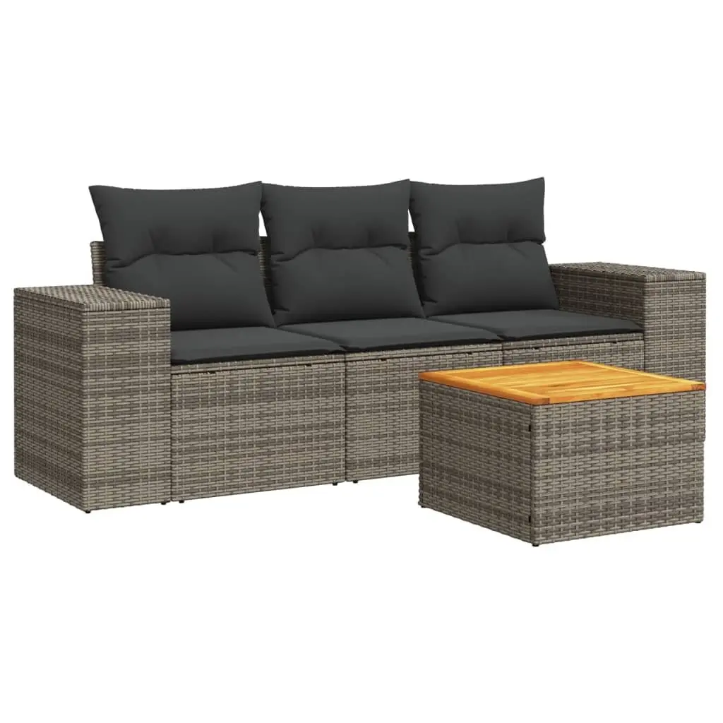 Garden Sofa Set Outdoor Furniture 4 Piece Grey Poly Rattan Modular Patio Seating