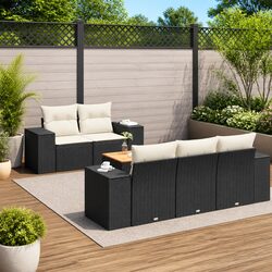Garden Sofa Set 6 Piece Outdoor Furniture Black Poly Rattan Modular Patio