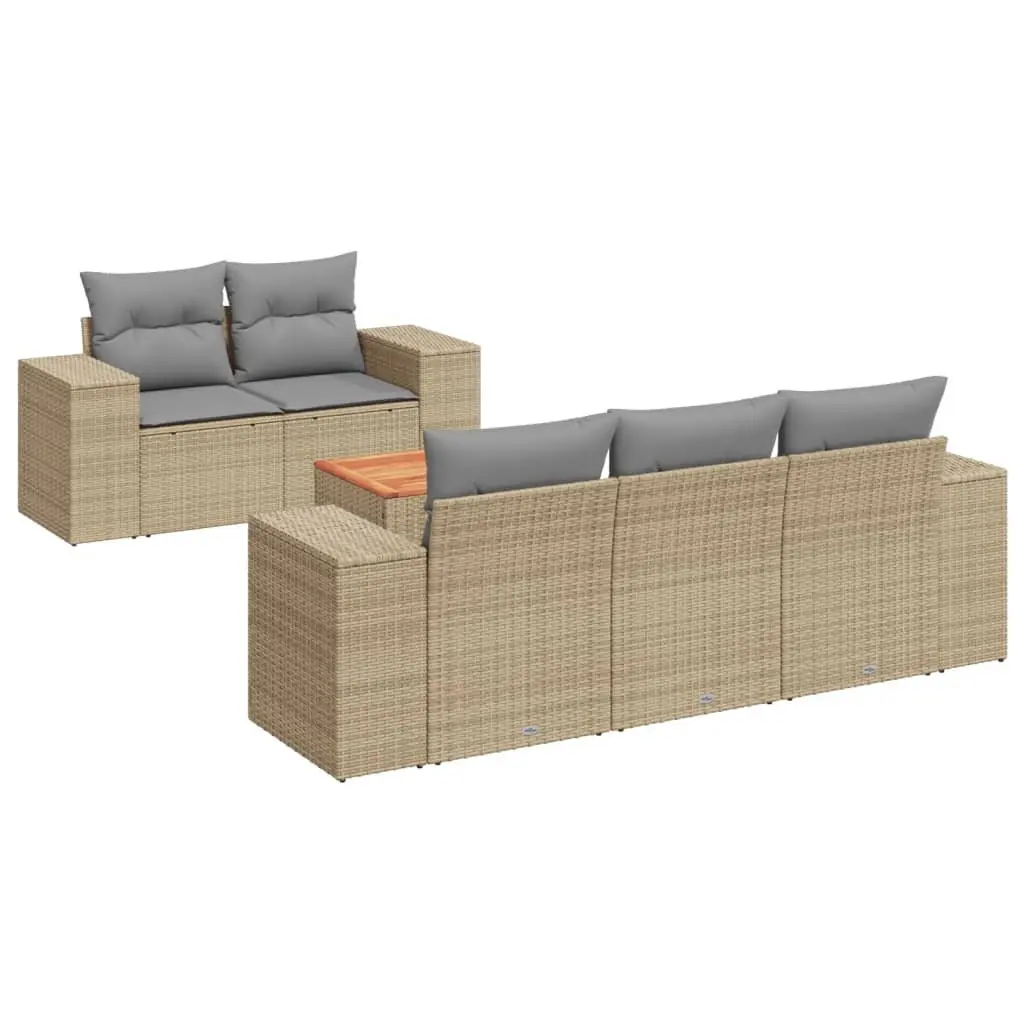 Garden Sofa Set 6 Piece Outdoor Furniture Beige Poly Rattan Cushions Modular