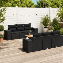 7 Piece Garden Sofa Set Outdoor Patio Furniture Black Poly Rattan with Cushions