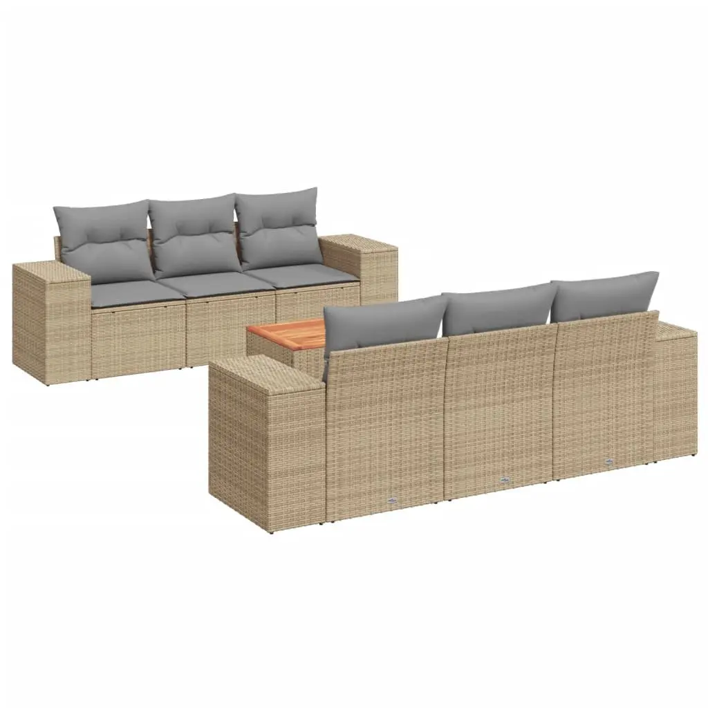 7 Piece Garden Sofa Set Outdoor Furniture Beige Poly Rattan with Cushions