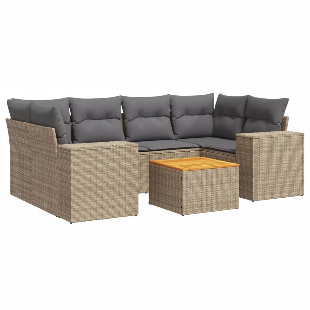 Outdoor Sofa Set 7 Piece Modular Garden Furniture Beige Rattan with Cushions for Patio