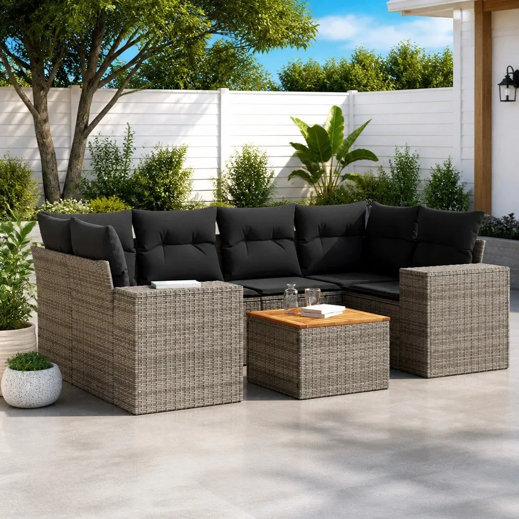 Garden Sofa Set 7 Piece Grey Poly Rattan