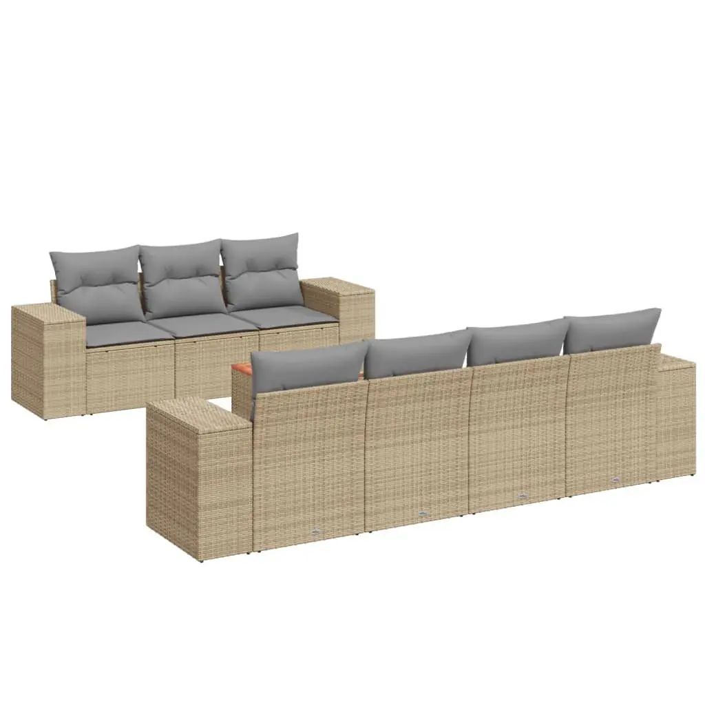 Garden Sofa Set 8 Piece Outdoor Furniture Beige Poly Rattan Patio