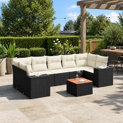 8 Piece Modular Garden Sofa Set with Black Rattan and Cushions