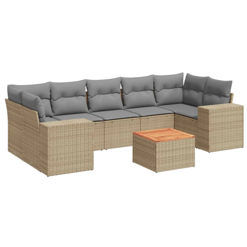 Garden Sofa Set 8 Piece Outdoor Furniture Patio Beige Poly Rattan Modular with