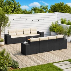 Garden Sofa Set 9 Piece Outdoor Furniture Patio Black Poly Rattan with Cushions