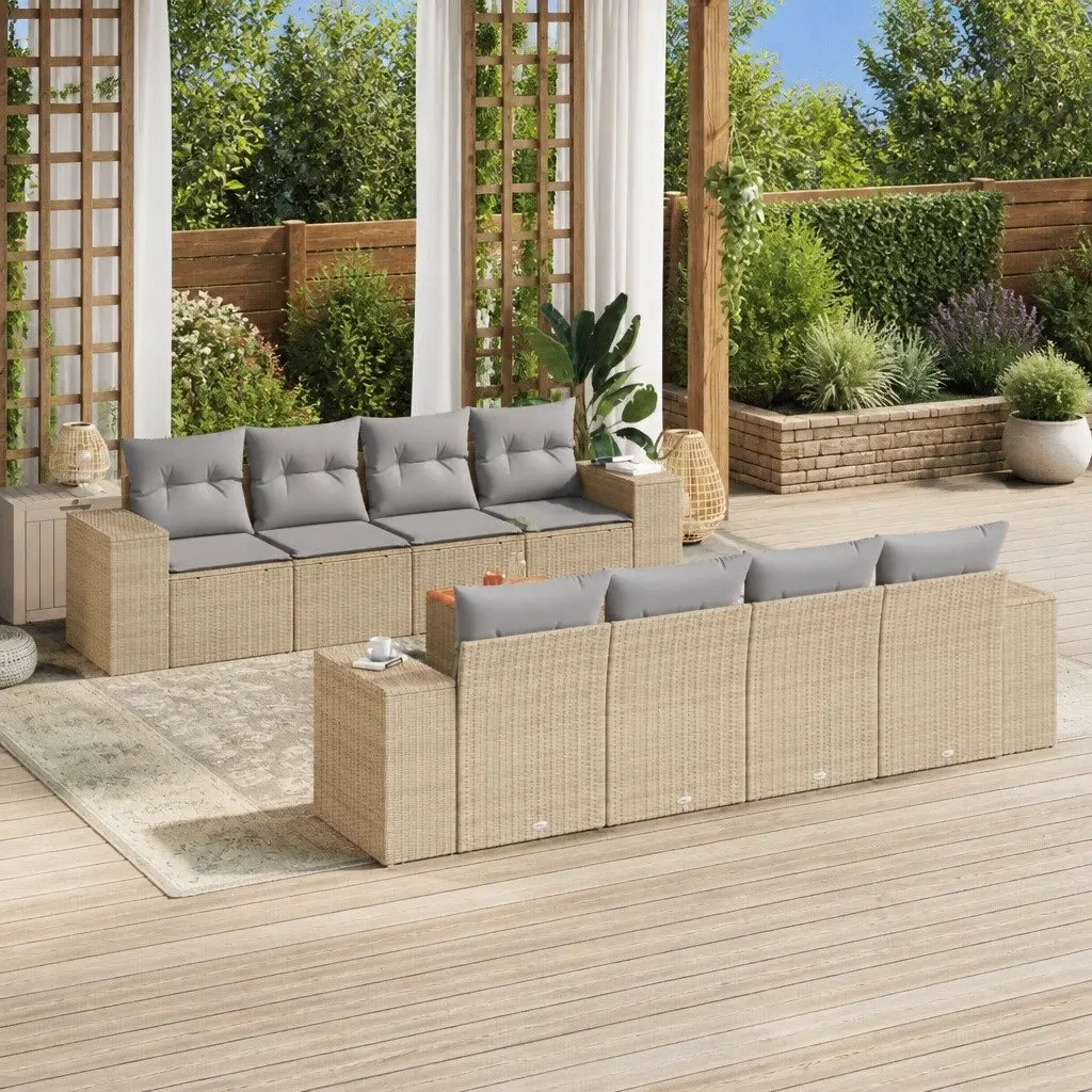 9 Piece Garden Sofa Set with Storage Cushions Beige Outdoor Patio Furniture