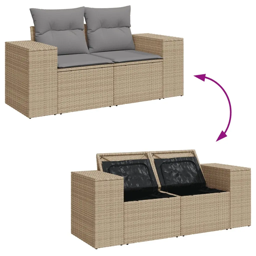 9 Piece Garden Sofa Set with Storage Cushions Beige Outdoor Patio Furniture