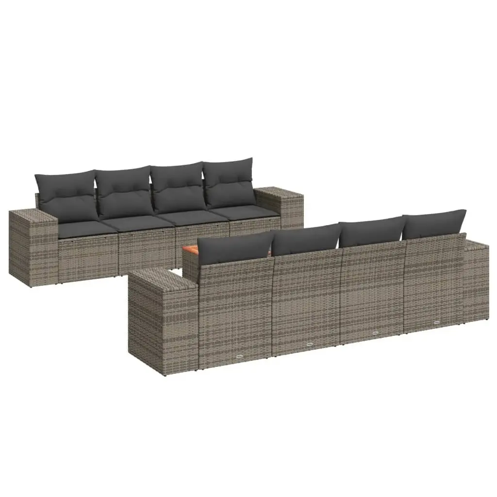 9-Piece Grey Poly Rattan Garden Sofa Set