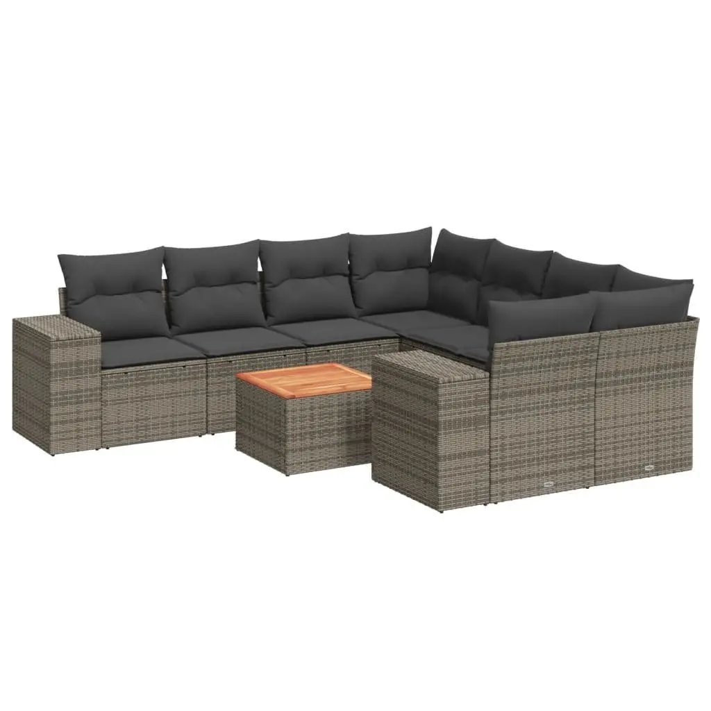 9 Piece Garden Sofa Set Grey Poly Rattan Outdoor Furniture Patio Sectional with