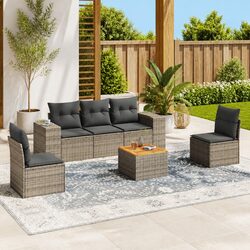 6 Piece Garden Sofa Set: Grey Poly Rattan Outdoor Furniture