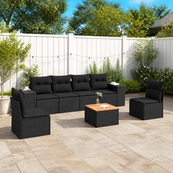 7 Piece Garden Sofa Set Black Poly Rattan Outdoor Furniture Patio Seating with