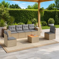 7 Piece Garden Sofa Set with Storage Beige Outdoor Patio Furniture Cushions