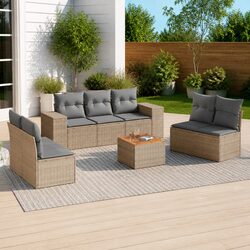 8 Piece Garden Sofa Set Specifications - Beige Poly Rattan