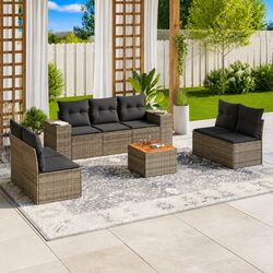 8 Piece Outdoor Sofa Set with Grey PE Rattan and Wood