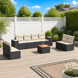 9 Piece Garden Sofa Set: Black Poly Rattan Specifications