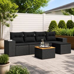 Garden Sofa Set 6 Piece Outdoor Furniture Patio Black Poly Rattan Modular