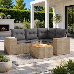 5 Piece Modular Outdoor Sofa Set with Beige Cushions