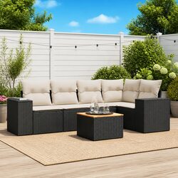 Outdoor 6-Piece Garden Sofa Set - Black PE Rattan